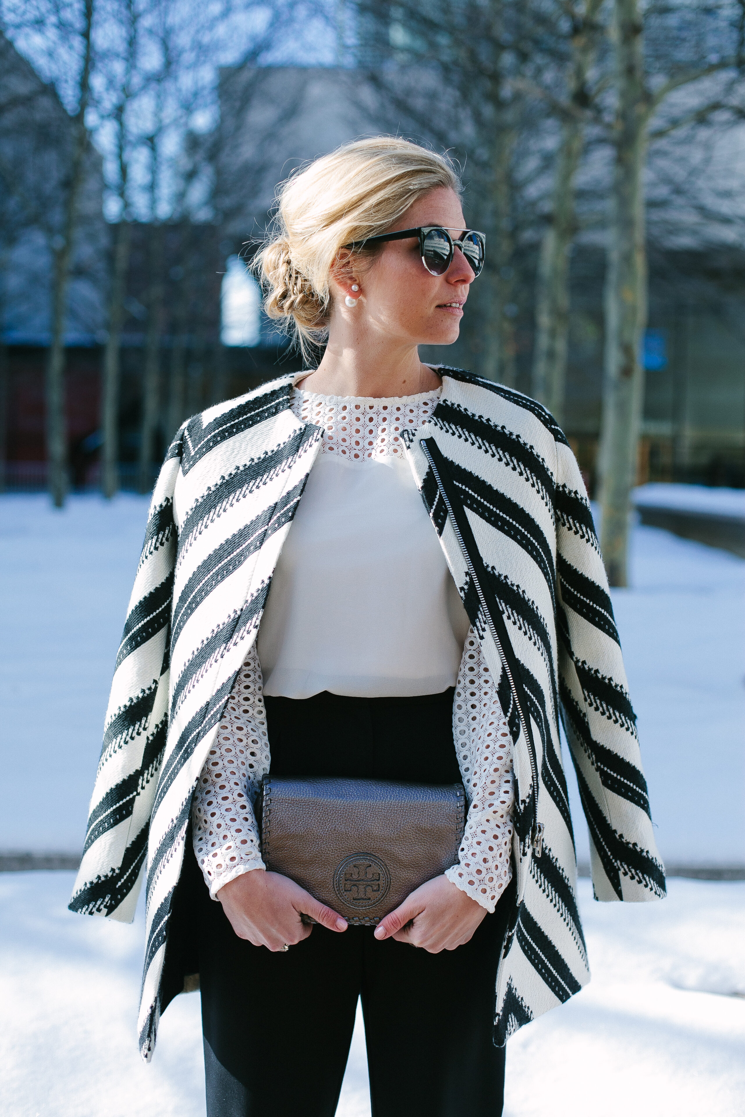 black and white striped coat