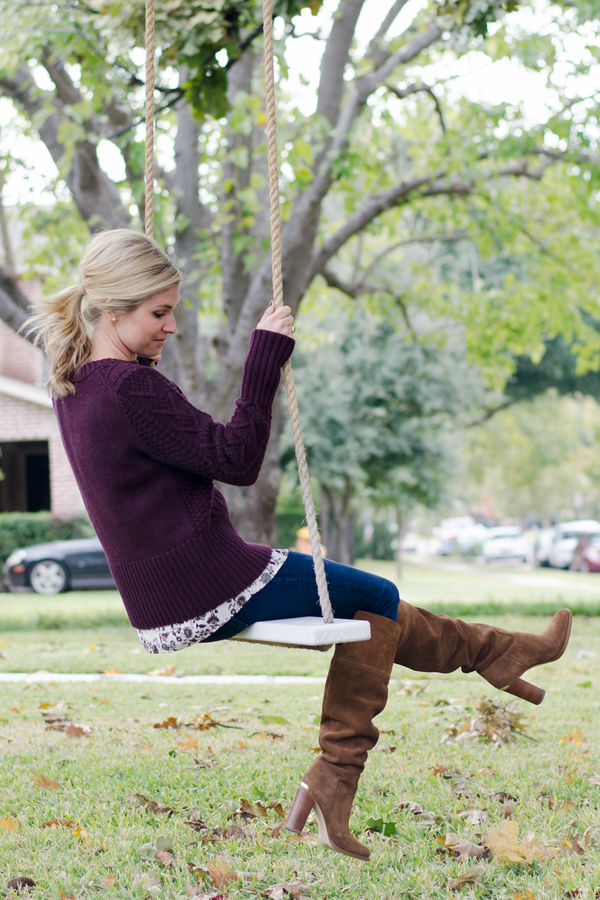 plum cable knit sweater