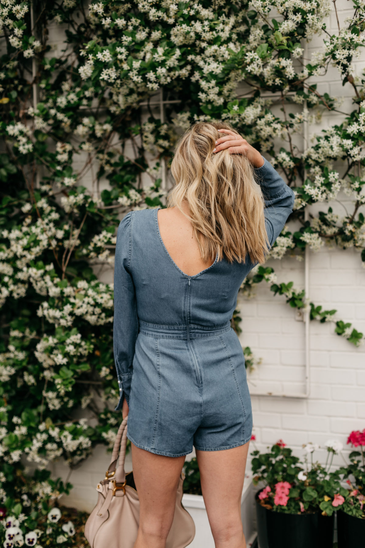 Spring Rompers on the blog - Brooke's outfit details: Denim Romper // Chloe Marcie Handbag