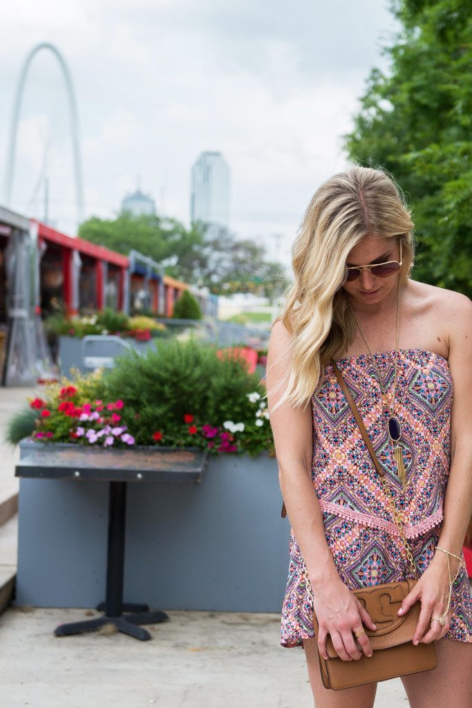 strapless printed romper