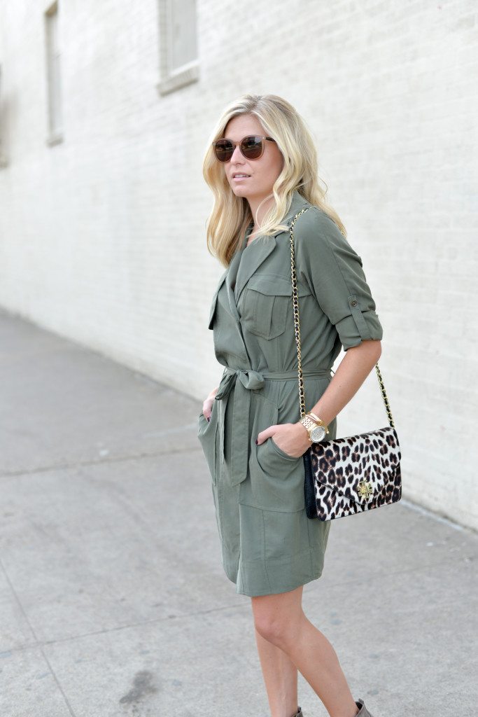 olive shirtdress-leopard crossbody purse-trench dress banana republic-dallas fashion blogger