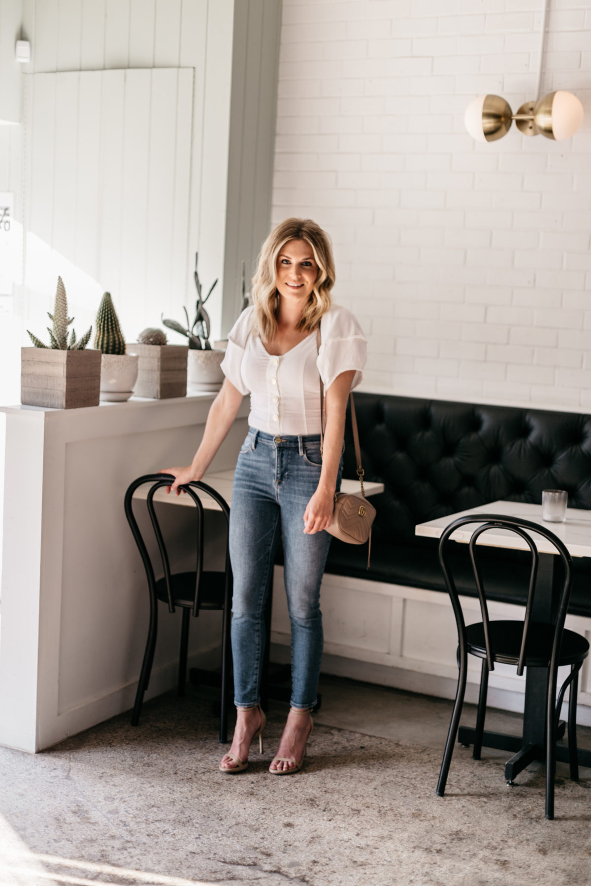 white top and jeans outfit