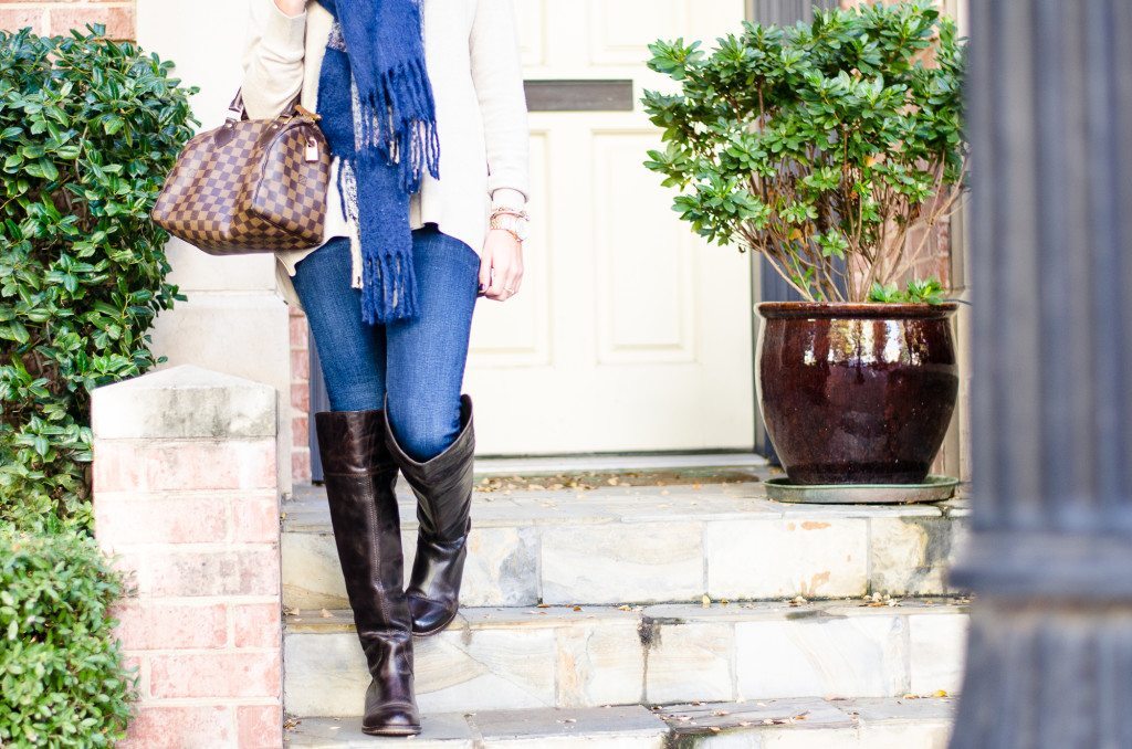 plaid blanket scarf with over the knee boots
