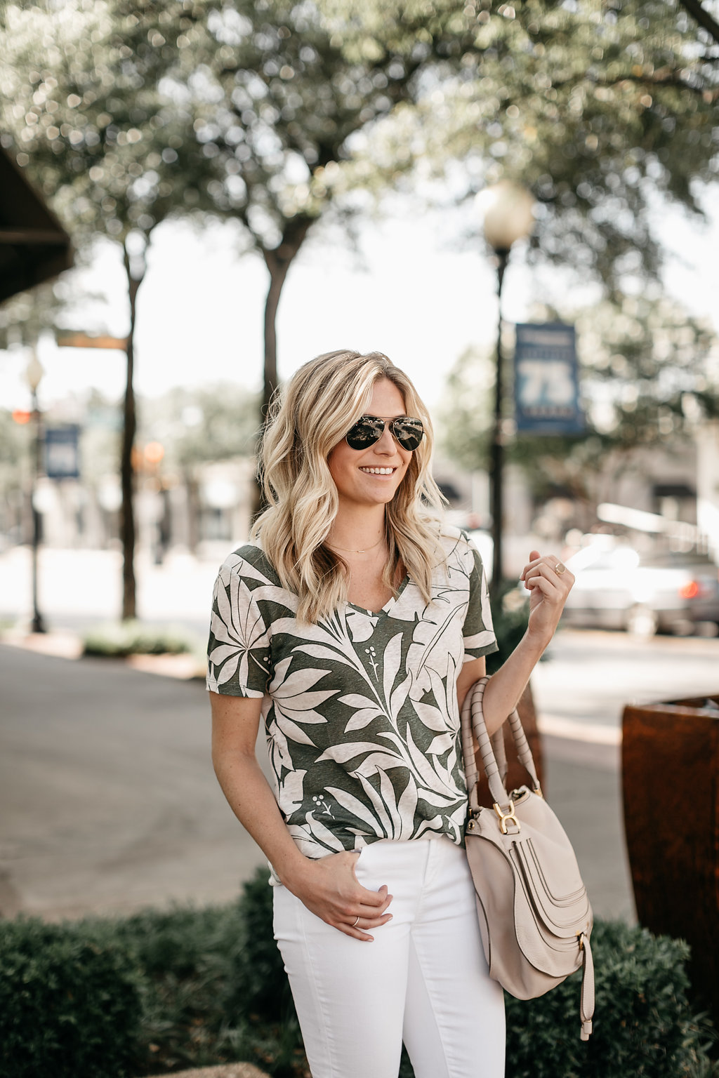 Ann Taylor - tropical leaf v-neck tee - One Small Blonde