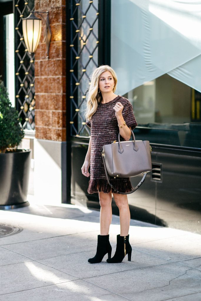 burgundy fringe hem dress