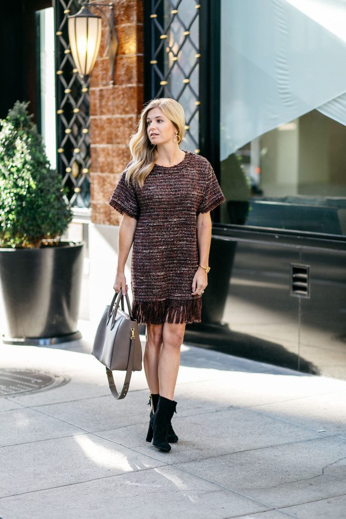 burgundy fringe hem dress