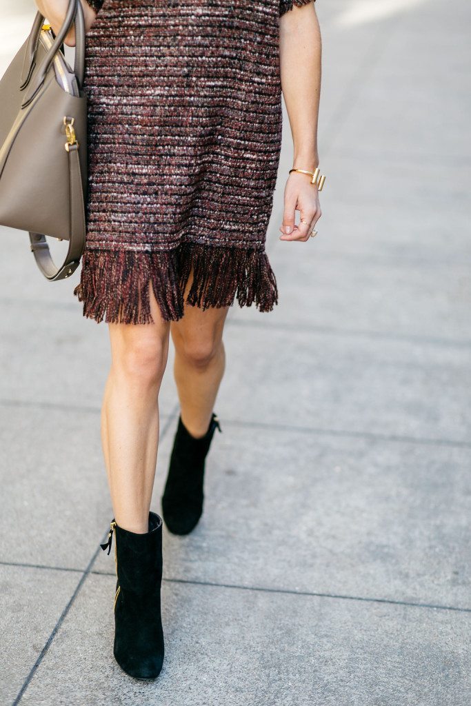 burgundy fringe hem dress